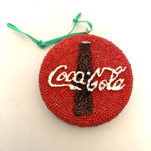 4 Coca-Cola Glitter Ornaments Diner Coke Can Bottle Cap Polar Bear Christmas Vtg - Picture 5 of 13
